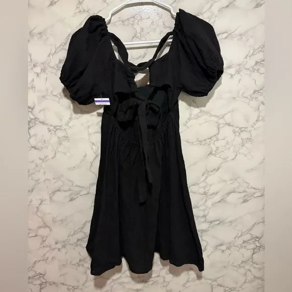 Princess Polly Black Puff Sleeve Mini Sundress Size 2 - Picture 7 of 7